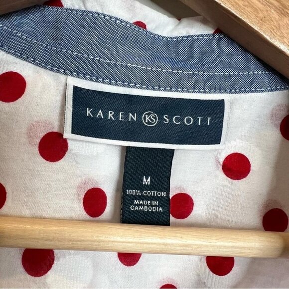 Karen Scott Womens Size Medium Red White Polka Dot Sleeveless Button Up Blouse - Picture 5 of 9